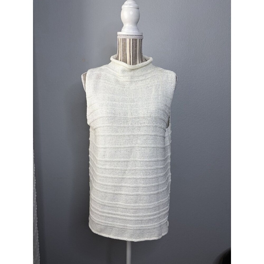 Chico’s Design Womens 3 (XL)White Sleeveless Pullover Mock Neck Knit Sweater Top